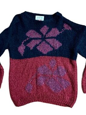 Agatha Brown ~ Medium ~ Black/Burgundy ~ Floral ~ Kid Mohair ~ Italy  ~ Sweater